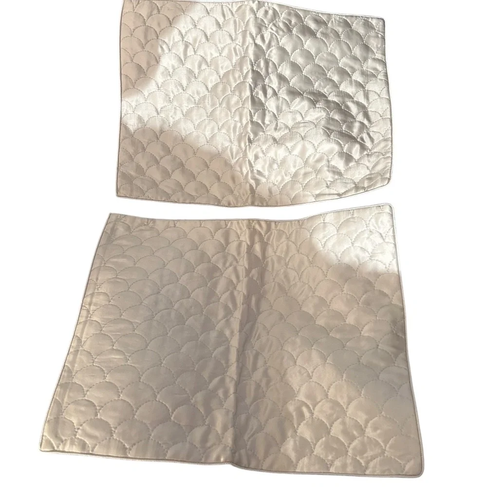 Schweitzer Linens 100% SILK silver quilted half moons pair 2 mini pillow covers